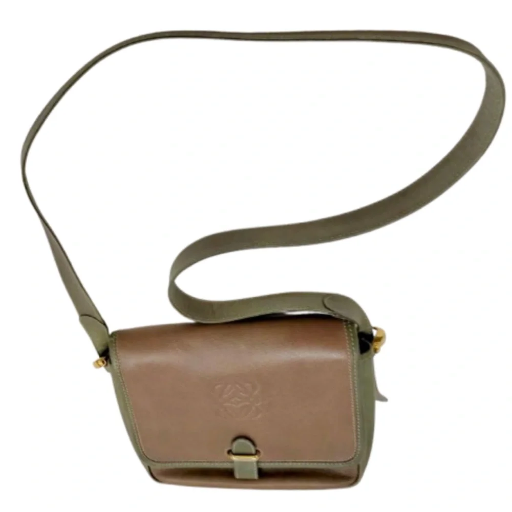 LOEWE Brown Green Leather Single Flap Shoulder Bag UNISEX